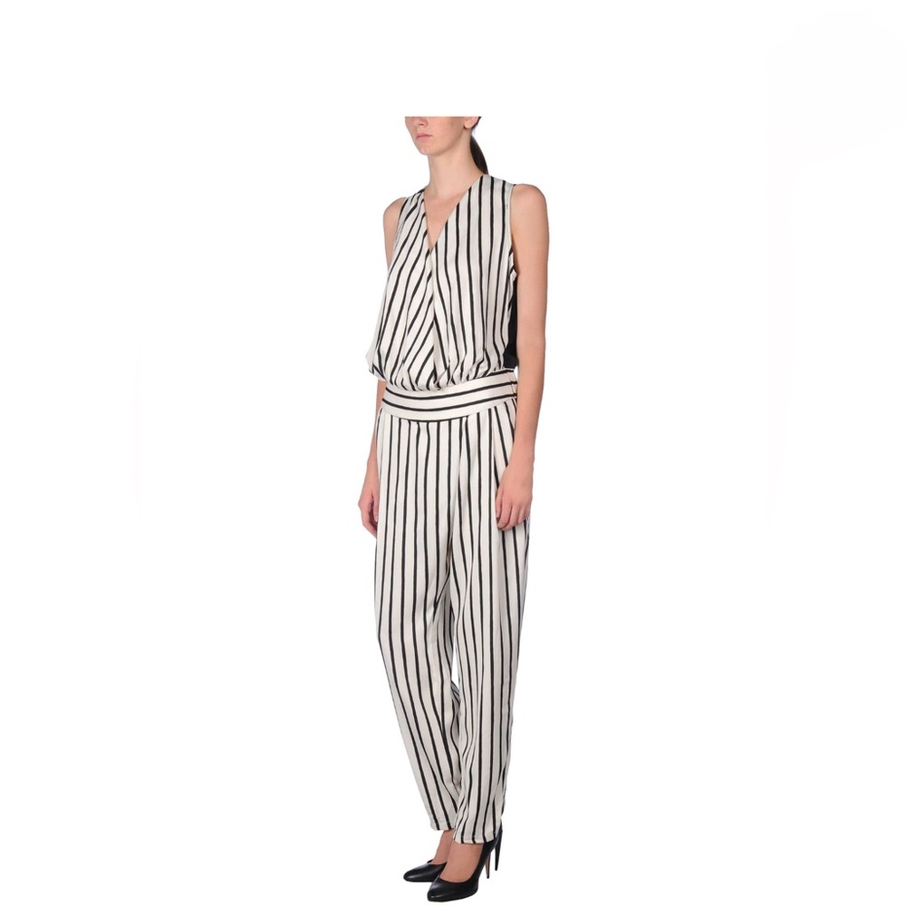 Black and White Striped Jumpsuit Size L Ivory Made in Italy